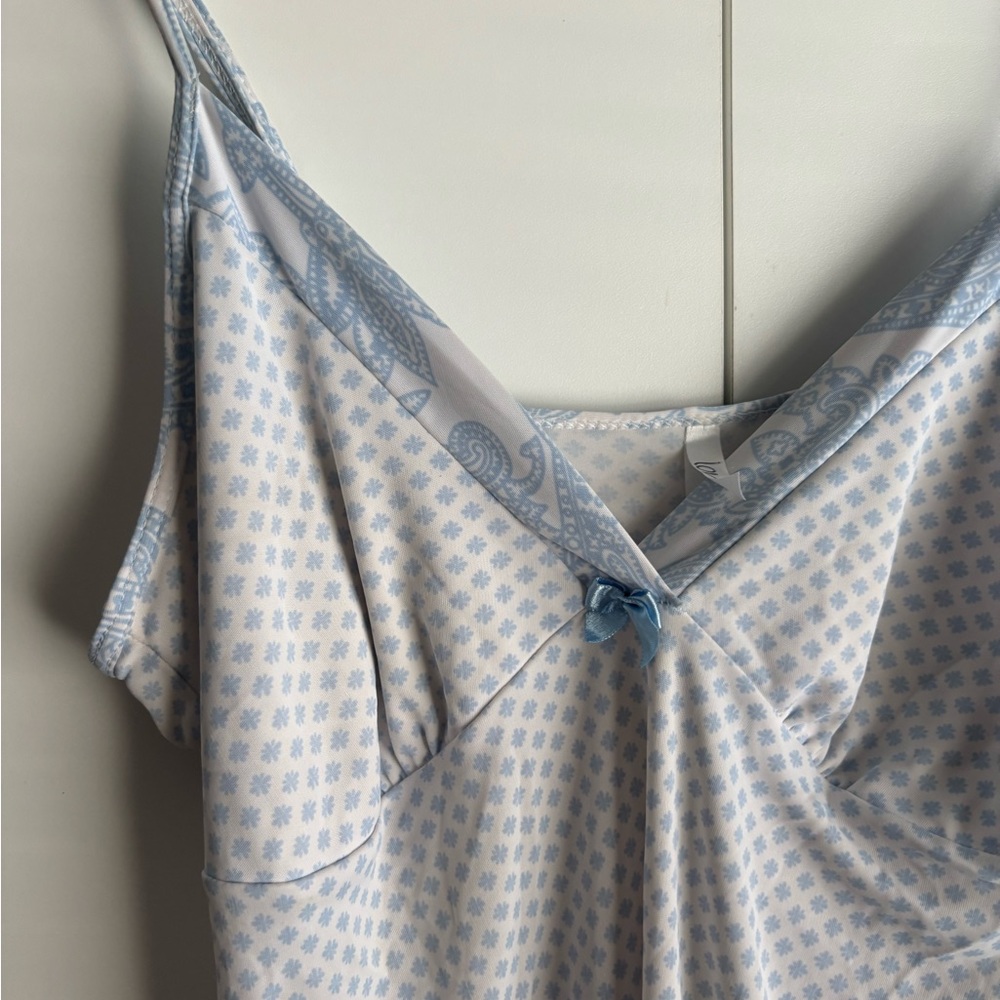 Chic Blue Patterned Women's Chemise Top